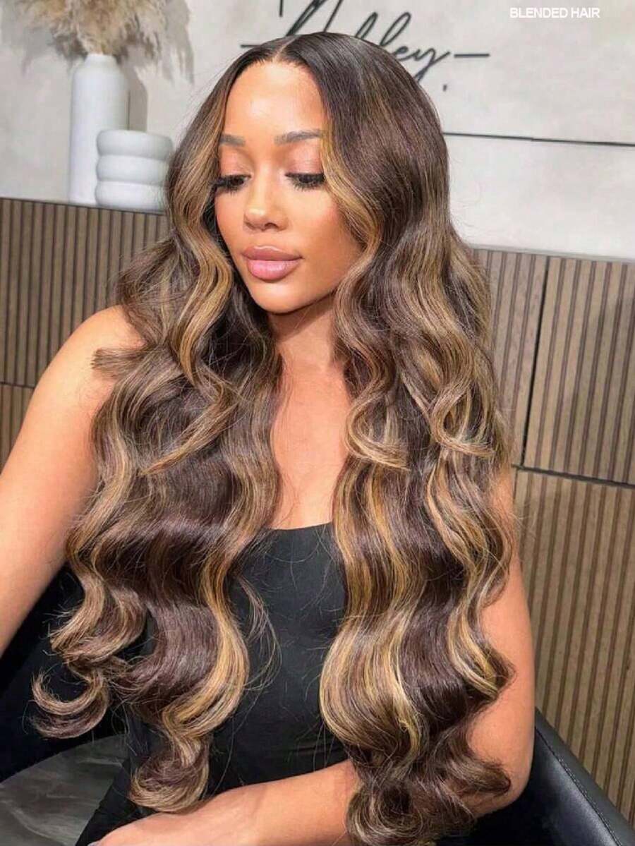 28 Inch #4/27 Highlight Body Wave 13x4 13x6 Lace Frontal Wigs Body Wave Human Frontal Hair HD Transparent Real Hair Natural Wave Pre Plucked With Baby Hair 200% Density Glueless Bleached Knots Lace Front Blended Wigs