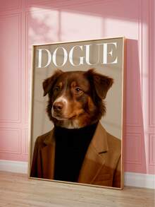 1幅无框时尚绅士狗狗肖像艺术印刷品，时尚犬类插画，可爱小狗墙饰，适合爱狗人士，客厅、卧室、宿舍装饰，趣味海报，墙面印刷品，复古装饰，大学宿舍必备，返校季最佳礼物之选 - 時尚狗 - 查看 1