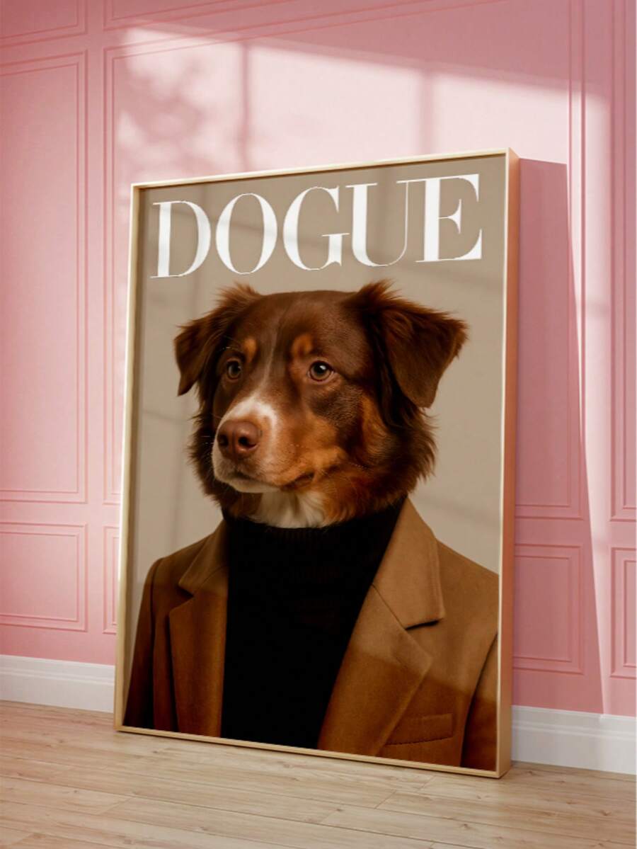 1幅无框时尚绅士狗狗肖像艺术印刷品，时尚犬类插画，可爱小狗墙饰，适合爱狗人士，客厅、卧室、宿舍装饰，趣味海报，墙面印刷品，复古装饰，大学宿舍必备，返校季最佳礼物之选 - 時尚狗 - 查看 1