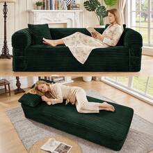 2-In-1 Convertible Sleeper Sofa Bed,3 Seats Compression Sofa With Fixed-Shape Frame, 82.67" Comfy Floor Couch With Pillows Hybrid Sofa Pocketed Spring - 墨綠色 - 查看 10