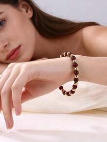 Vòng tay phong cách Bohemian làm từ đá sơn, ngọc bích vàng, mã não, hạt vàng, phụ kiện đá tự nhiên có thể xếp chồng lên nhau, vòng tay co giãn tối giản. - Vòng đeo tay - Xem 11