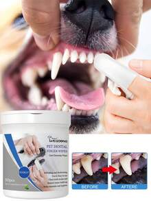 Yegbong宠物牙齿和手指湿巾 - 消除口臭、去除牙垢、美白牙齿。狗狗口腔护理指套 - 查看 4