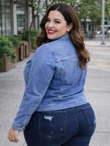 Chamarra de Mezclilla Casual Corte Clásico Talla Extra - Azul lavado medio - Ver 4
