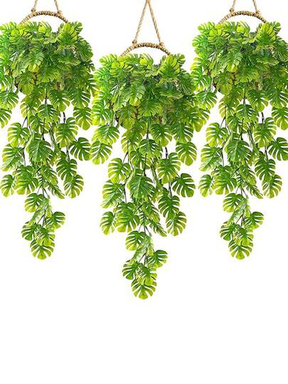 1/3件装 30英寸人造绿植 春夏壁挂藤蔓，绿色龟背竹叶藤条，适用于家居装饰、婚礼布置、户外花园窗台装饰、生日派对，全年皆可使用