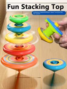 Kids Toys, Party Supplies, Creative 5-Layer Stacking Spinning Top Toy, Classic Mini Spinning Top Toy, Relaxing & Fun New Spinning Top, Multi-Layer Stacking Rotation, Holiday Gift (Colors Of Spinning Top And Launcher Are Random) - Multicolor - View 2