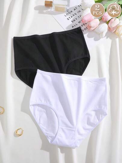 2 chiếc quần lót tam giác cạp cao bằng cotton tối giản, thoải mái, dành cho nữ, thích hợp cho thể thao.