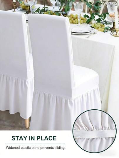 1/2/4pcs Solid Color Long Skirt Chair Covers, Modern Minimalist Polyester High Elastic Dust-Proof Chair Slipcovers For Daily Use, Dining Room, Party, Wedding, Celebration, All Season