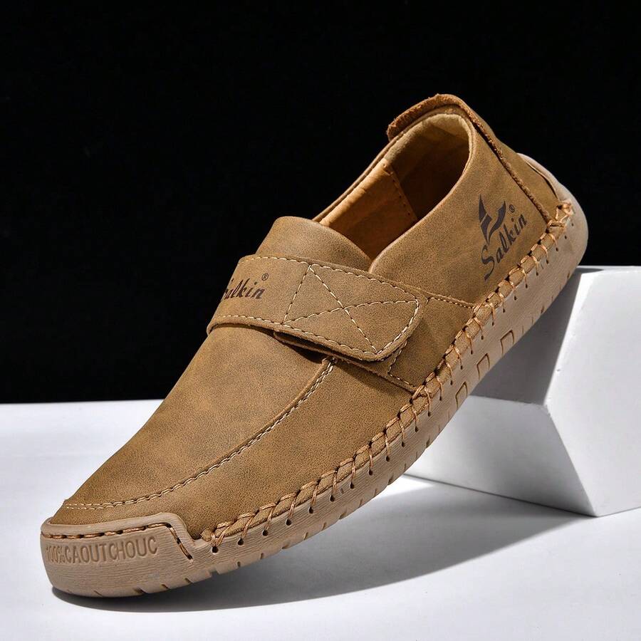 Unisex Casual Slip-On Loafers, Handmade Stitching, Suitable For Outdoor, Spring/Summer, Plus Size