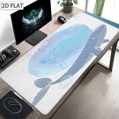 1 pieza Alfombrilla de ratón con borde de ballena en acuarela 2D, de uso dual para oficina y juegos, antideslizante y gruesa, con diseño de borde sellado delicado y resistente al desgaste, adecuada para varios escritorios, agrega una atmósfera oceánica fresca al hogar, estudio y oficina, con soporte cómodo para la muñeca