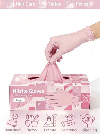 Powder-Free Pink Disposable Nitrile Gloves, Boxless, Durable Household Cleaning Gloves, Latex-Free, Waterproof, Anti-Static, Multi-Purpose Gloves, Linen Fingertips, Suitable For Hair Dyeing, Beauty, Painting, Arts And Crafts, Home Cleaning, Kitchen, Bathroom, Home Decor, Holiday Gifts, Party Favors. Size: S, M, L, XL