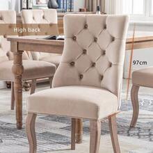 Chaise à 4 pieds, chaise de salle à manger en velours beige, dossier haut, capitonnage à boutons, structure en bois massif, (lot de 2) - Beige - Voir 7