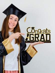 4pcs Black & Gold 2026 Graduation Decor Set, Congratulations Graduate, Wooden Desktop Centerpiece, Graduation Ceremony Table Decor, Back To School Event Centerpiece - Multicolor - View 6