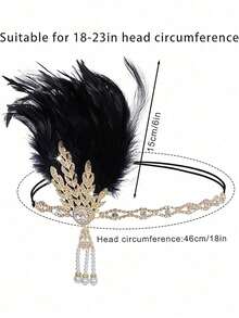1920s Baffle Feather Headband Roaring 20s Bohemian Headpiece Women's 1920s Headband Baffle Feather Headpiece Diamond Pattern Zinc Alloy - Multicolor - View 6