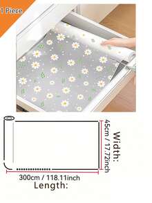 1 Roll Floral Pattern Cabinet Liner, Non-Adhesive Drawer Mat, Non-Slip Refrigerator Pad, EVA Waterproof Refrigerator Liner, Easy-To-Clean Placemats - Flower Pattern - View 13