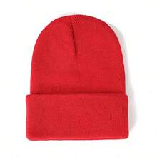 Cuffed Knit Beanie Hat For Men Women, Solid Color Winter Skull Cap, Stretchable Warm Knitted Hat With Folded Cuff, Basic Casual Beanies For Cold Weather, Multiple Colors Available – Unisex Winter Accessory - 紅色 - 查看 6