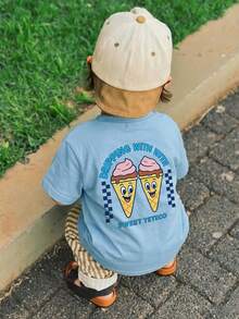 1件婴儿/幼儿男童休闲印花圆领短袖T恤，夏季童装 - 一件引人入胜的T恤，为每个孩子带来欢乐和幸福！ - 淺藍色 - 查看 1