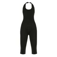New Solid Black Halter Neck Capri Jumpsuit For Women - Sleeveless U-Neck Form Fitting Stretchy One Piece Activewear For Yoga Workout Casual Wear - màu đen - Xem 9