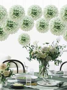 Dusty Sage Green Tissue Paper Pom Poms - Hanging Paper Flowers For Botanical Neutral Bridal Shower Wedding Birthday Graduations Christmas And Special Occasions( - Green Paper Flower Ball With Rat Tail - View 3
