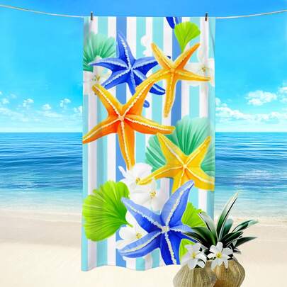 منشفة شاطئ بنمط نجمة البحر والخطوط، منشفة ماصة فائقة السرعة في الجفاف، بطانية شاطئ ناعمة وخفيفة الوزن، ضرورة مثالية للشاطئ والسباحة والأنشطة الخارجية والسفر