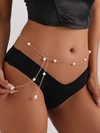 1 chiếc dây đeo eo giả ngọc trai tối giản thời trang, phụ kiện đeo thân thanh lịch đa năng dành cho nữ.