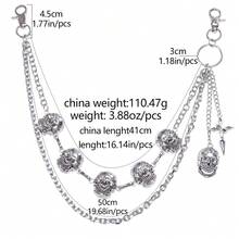 1pc Fashion Skull Multilayer Waist Chain, Metal Chain Hip Hop Jeans Decor Chain, Personalized Cross Pants Chain For Daily Wear - Silver - View 5