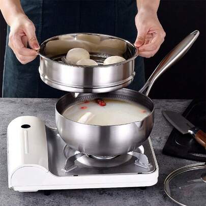 1 chiếc nồi nấu sữa bằng thép không gỉ, nồi gia dụng chống dính không tráng phủ titan dạng tổ ong, dùng được cho bếp từ, nồi nấu canh, nồi nấu mì, chảo chống dính.