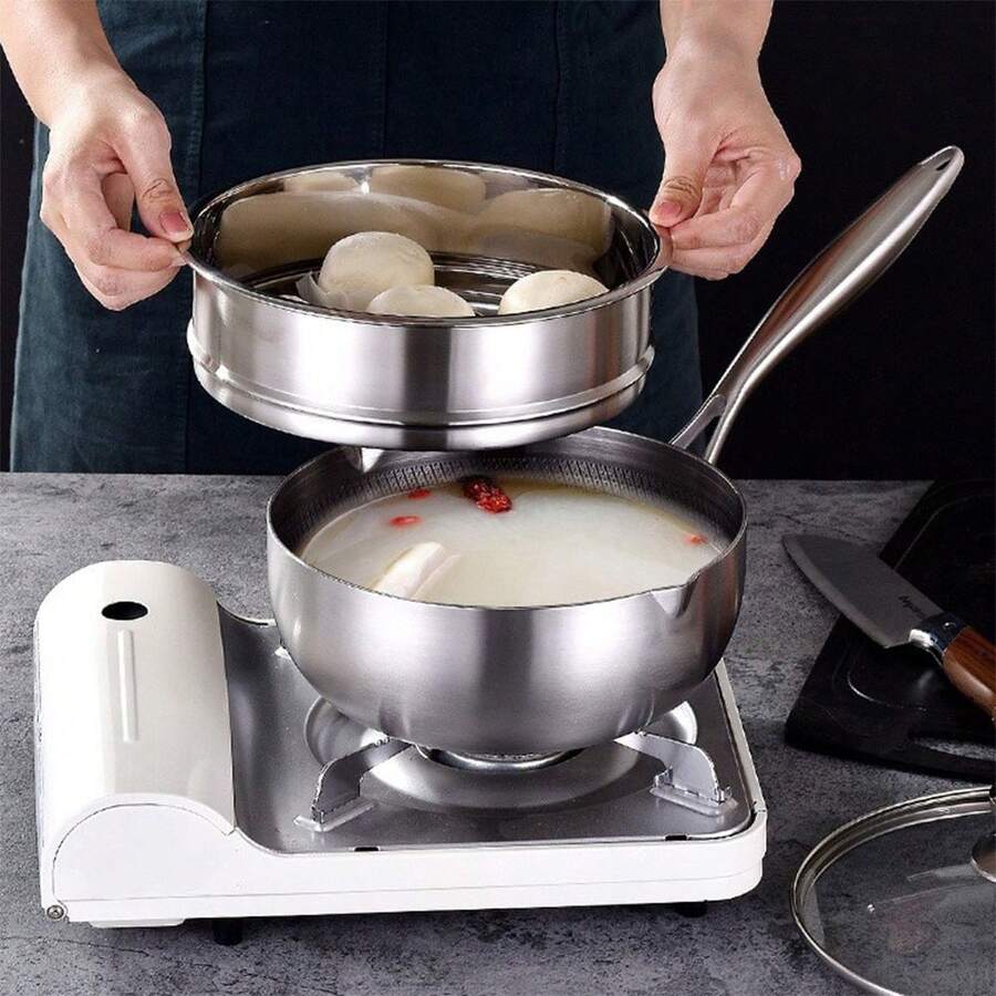 1 chiếc nồi nấu sữa bằng thép không gỉ, nồi gia dụng chống dính không tráng phủ titan dạng tổ ong, dùng được cho bếp từ, nồi nấu canh, nồi nấu mì, chảo chống dính. - Nhiều màu - Xem 1