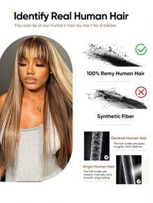 Tóc giả Jessie's Wig đã cắt sẵn, kiểu ren 4x4, thẳng, không cần keo dán, có mái, làm từ tóc thật, độ dày 180%, 100% tóc người thật, dài 16-26 inch, màu vàng mật ong highlight balayage. - S4/27 - Xem 11