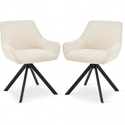 Goeurvant Stylish Suit-Lapel Upholstered 360° Swivel Dining Chairs With Armrests And Metal Legs For Dining Room, Living Room, Office - Set Of 2 / Set Of 4 / Set Of 6--Cream Chenille