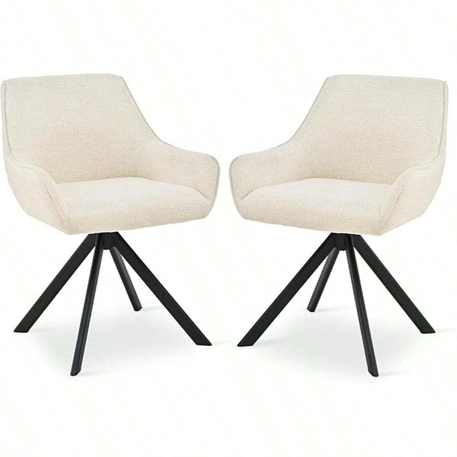 Goeurvant Sillas de comedor giratorias 360° acolchadas de estilo solapa con brazos y patas de metal para comedor, sala de estar, oficina - Juego de 2 / Juego de 4 / Juego de 6--Chenilla Crema - Crema/Chenilla - Ver 1