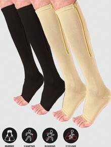4/3 Pairs Unisex Zipper Compression Socks, Breathable Sports Socks Suitable For Running, Cycling, Camping, Skipping - Multicolor - View 8