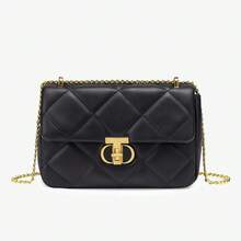 Cross-Border Fashion Rhombus Chain Shoulder Bag, Black Lockable Crossbody Bag - Black - View 4