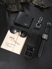 男士腕表六件套套装 - 腕表 + 钱包 + 时尚眼镜 + 皮带 + 钥匙扣 + 贺卡，优雅休闲实用腕表套装，男士最佳礼品之选 - 6pcs套裝 - 查看 2