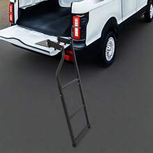 Eatssode LKW-Faltbare Heckklappenleiter, Universal-Heckklappenleiter, Klappbare Heckklappenleiter Pickup, Verstellbar 70-115 cm, Bis 300 Kg TragfäHigkeit, Robuste Kohlenstoffstahlleiter, Rutschfest, Universell, Einfach Zu Montieren, Schwarz - Schwarz - Übersicht 3