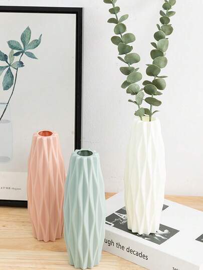 1pc Minimalist Decorative Vase, Suitable For Living Room, Bedside Table, Coffee Table, TV Cabinet, Delicate Plastic Vase, Creative Decorative Flower Vase, Simple And Fresh White Modern Nordic Style Home Decor