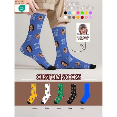 1 Pair Customized Face Pattern Socks, Personalized Photo Socks, Customized Printed Socks, Funny Face Socks, Any Face Image Can Be Printed On Socks, Anniversary Gift, Valentine's Day Gift, Unique Birthday Gift, Customized Collectible Gift