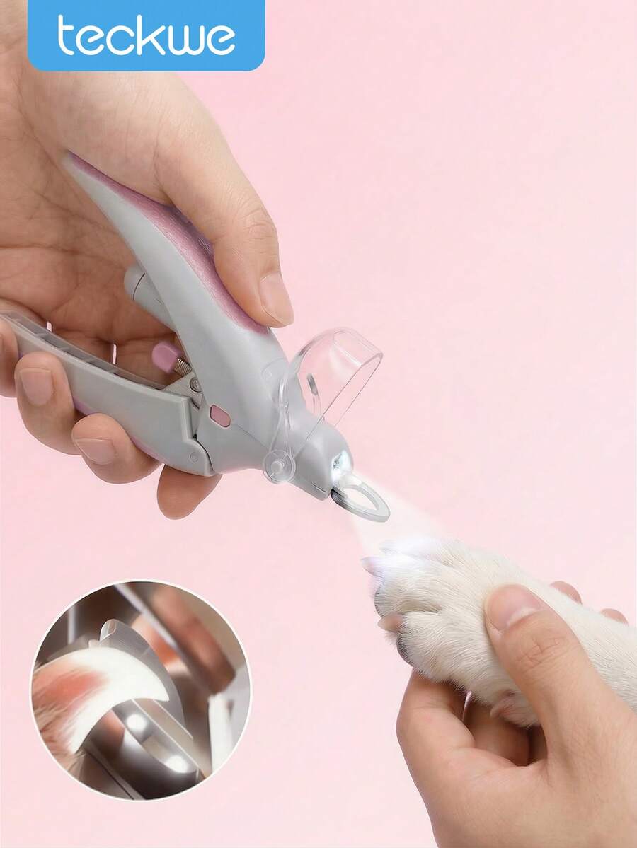 Teckwe LED Lighted Pet Nail Clipper, Suitable For Cats & Dogs Nail Trimming, Professional Pet Grooming Tool, Pink (Replaceable Blades) - Pink - View 1