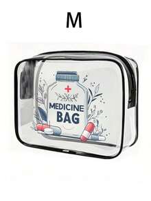 Large Capacity PVC Travel Storage Bag With Zipper Closure, 3 Sizes Available, Printed With "Medicine Bag" Pattern, Suitable For Cosmetics Storage, Lightweight And Fade-Resistant, Large Capacity Chain-Style Travel Toiletry Bag, Travel Makeup Bag, Skincare Storage Bag, Desktop Organizer Bag, Easy To Clean Design, Suitable For Travel, Bathroom, Dorm Use, Practical Storage Tool, Valentine's Day Gift - Multicolor - View 11