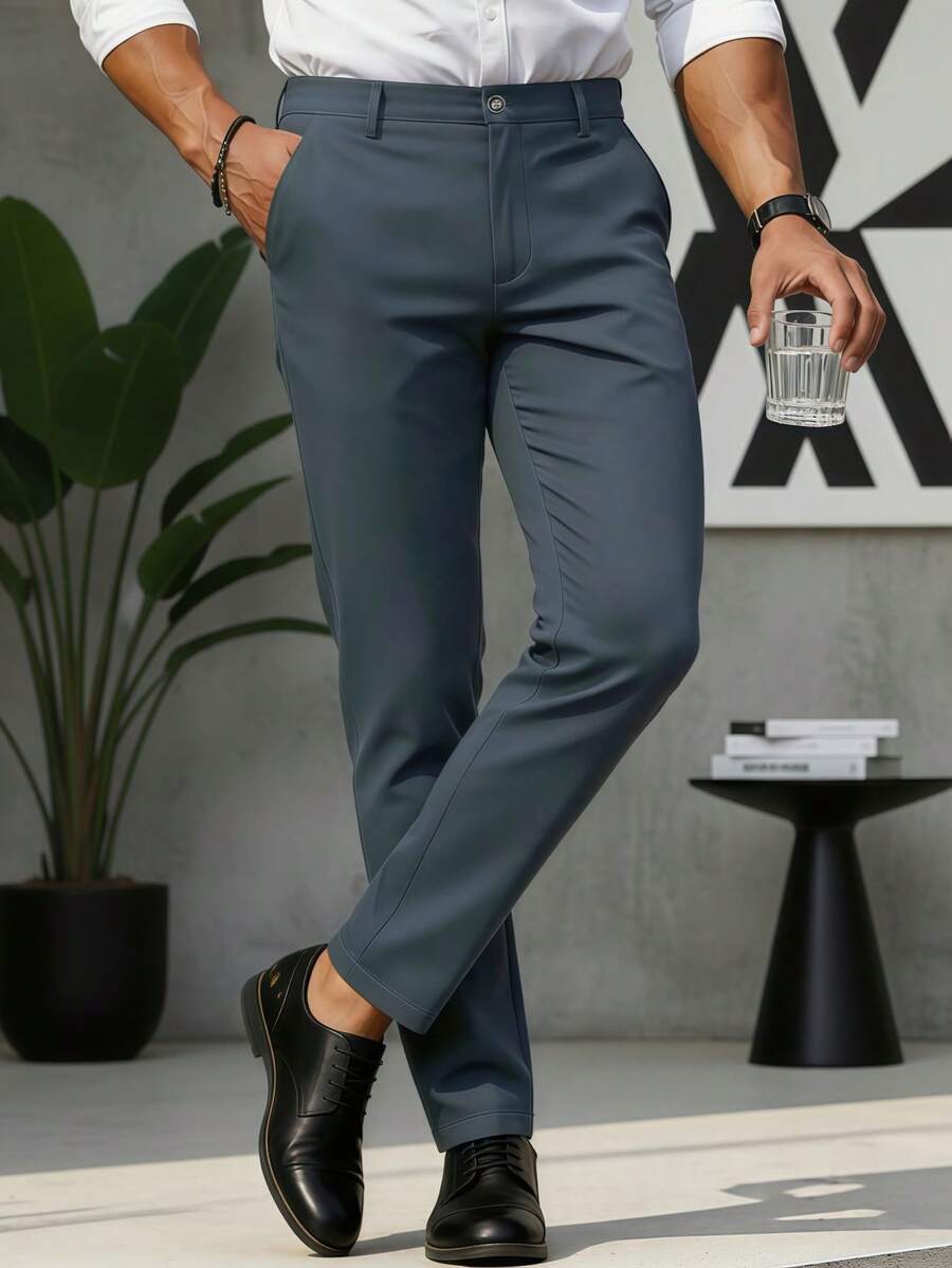1pc Men's Business Office Fashion Suit Pants, Spring/Summer Slim Fit Formal Straight Leg Minimalist Suit Pants - Light Grey - View 1