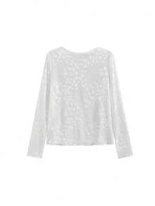 Star Pattern Lace Long Sleeve Undershirt, Versatile Mesh T-Shirt For Summer (Random Star Design) White Casual - White - View 6