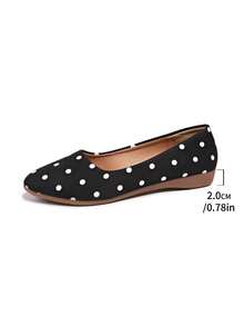 Chaussures plates à bout rond pour femmes, chaussures de ballet noires à la mode, chaussures habillées confortables pour femmes, chaussures de ballet convenant pour le travail, chaussures unisexes à pois pour femmes, à porter au bureau et à la maison en toute saison - Noir et Blanc - Voir 8