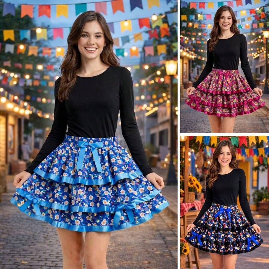 Plus Size Adult Red Plaid Skirt For June Festival, Women's Quadrilha Caipira (Traditional Square Dance), São João (Saint John's Day), Luxury 2026 - 玫紅色 - 查看 1