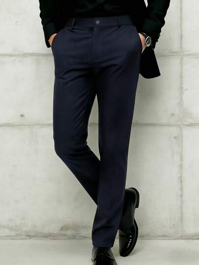 1pc Retro American Straight Leg Casual Suit Pants For Men, New Spring/Summer British Style Solid Color Business Suit Trousers