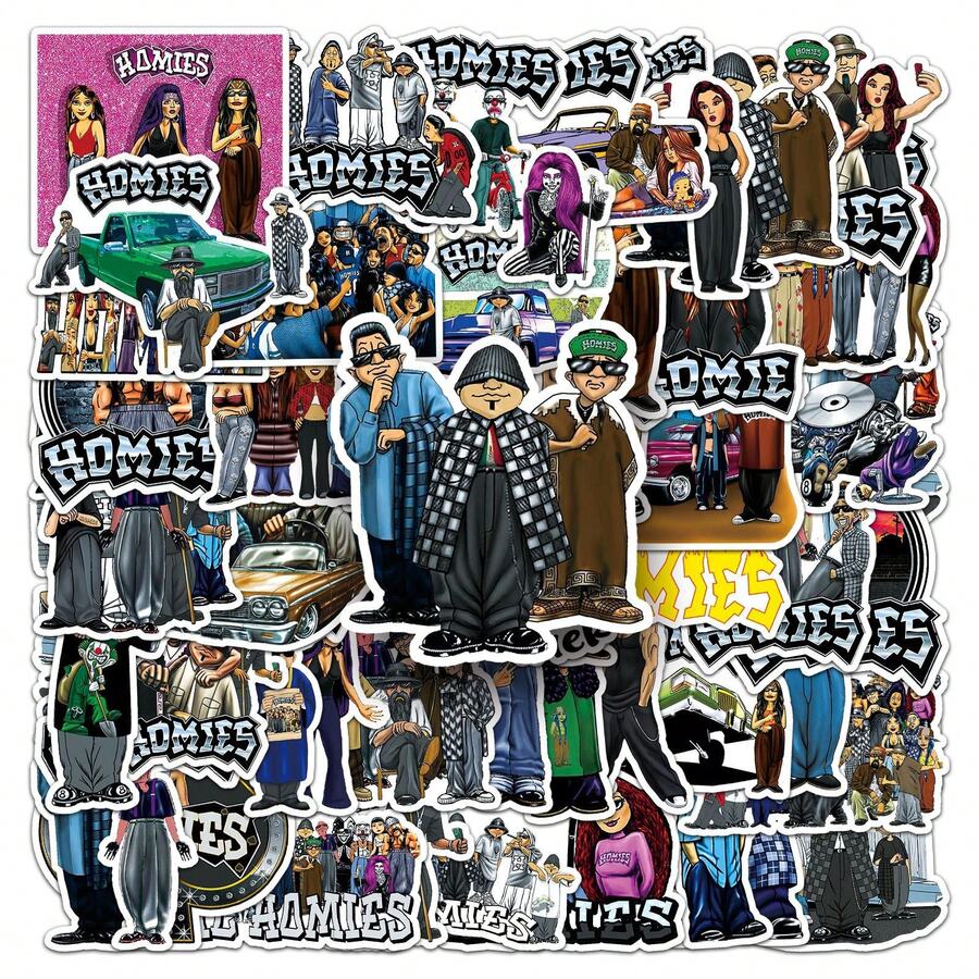 50张 Homies Brothers 嘻哈复古卡通人物涂鸦装饰笔记本贴纸，可用于个人笔记 - TZ-homies-963 - 查看 1