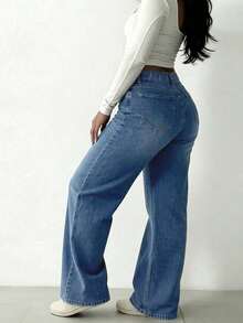 Plus Size Casual Fashion Washed Loose Wide-Leg Jeans Spring - Dark Wash - View 5