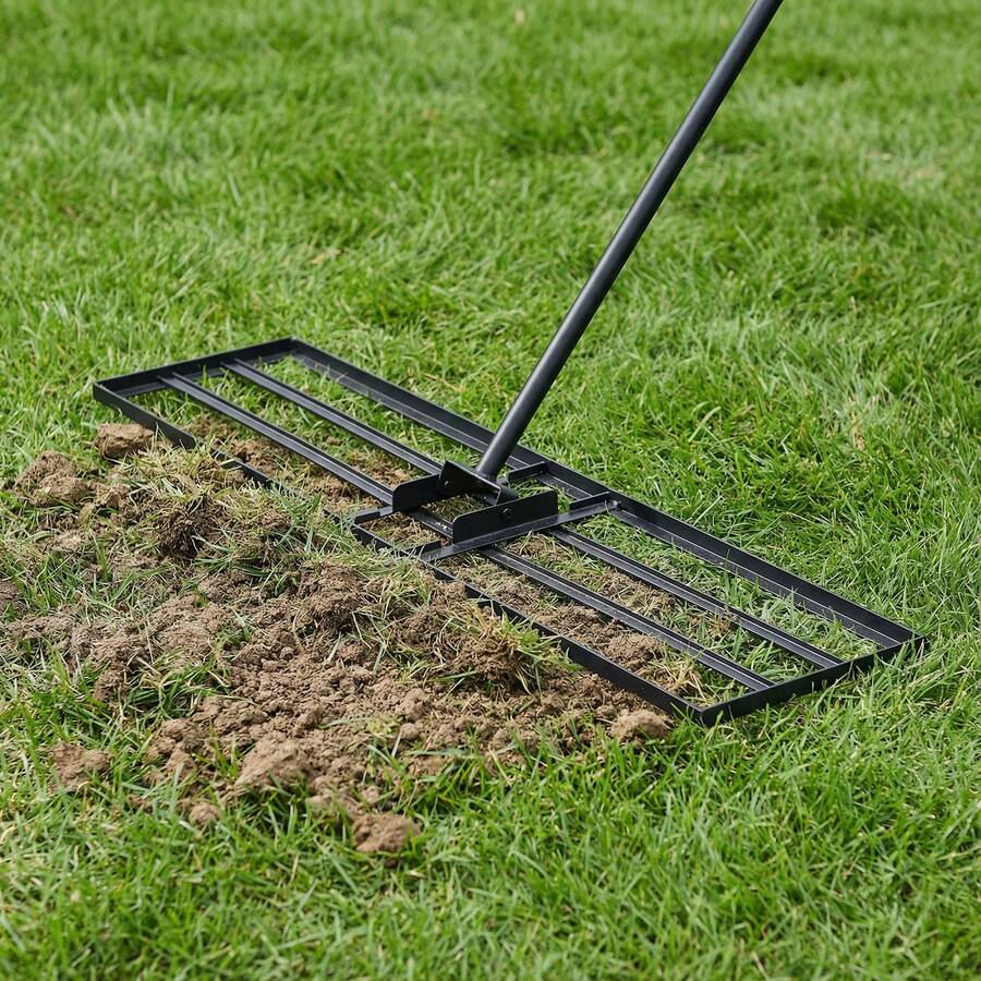 COSTWAY Lawn Leveling Rake With 177cm Adjustable Long Handle And Anti-Slip Grip
, Black - A - View 1