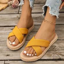 Dép vải lanh nữ, kiểu đan rơm, gót cao 1.5cm, chống trơn trượt, chống mài mòn, kiểu dáng thường ngày, thích hợp đi nghỉ mát, đi biển, mùa hè, dép đế bằng. - trái cam - Xem 8