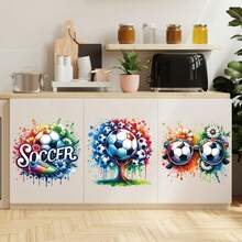 3pcs/Set Cool Football Themed Window Stickers, Including Shoe & Flower Patterns, DIY Self-Adhesive Removable Decals, Easy To Install, Suitable For Bedroom, Living Room, Game Room Decoration - Football - View 6