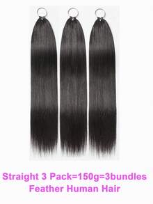 Feather Hair Extensions Straight Human Hair Crochet Human Hair Bundles 24 Inch 50g Pre-Separated Feather Crochet Human Hair Crochet Hair Extensions Natural Black - SNatural - View 13