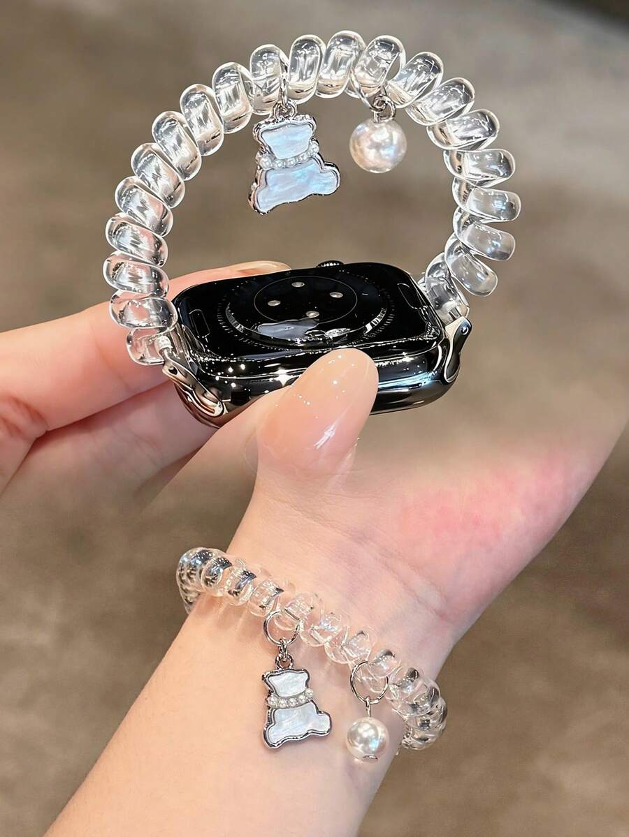 1pc Women's Transparent Minimalist Bear Scrunchie Elastic Band Compatible With 38/40/41/42/44/45/49/46mm Ultra2/Ultra/SE/10/9/8/7/6/5/4/3/2/1 - Transparent Telephone Line - View 1